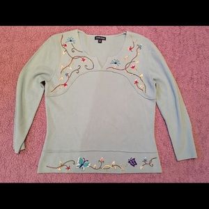 Lou Nardi Knitwear 3/4 sleeve embroidered top